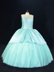 Exceptional Sleeveless Lace Up Floor Length Beading Quinceanera Gown