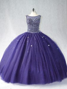 Gorgeous Purple Zipper Quinceanera Dresses Beading Sleeveless Floor Length