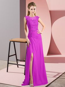 Low Price Fuchsia Column/Sheath Scoop Sleeveless Chiffon Floor Length Zipper Beading Evening Dress