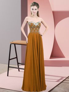 Brown Sleeveless Chiffon Zipper Prom Gown for Prom and Party