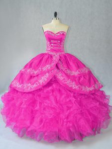 Admirable Fuchsia Sweet 16 Dress Sweet 16 and Quinceanera with Embroidery and Ruffles Sweetheart Sleeveless Lace Up