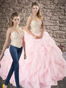 Sweetheart Sleeveless Lace Up Quinceanera Gown Baby Pink Organza