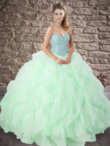 Glorious Sweetheart Sleeveless Lace Up Ball Gown Prom Dress Apple Green Organza