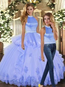Lavender Backless Quinceanera Gowns Beading and Appliques Sleeveless Floor Length