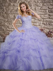 Sleeveless Sweep Train Lace and Pick Ups Lace Up Vestidos de Quinceanera