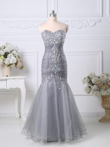 New Arrival Tulle Sweetheart Sleeveless Zipper Beading and Ruching in Grey