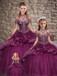 Noble Floor Length Ball Gowns Sleeveless Dark Purple Sweet 16 Quinceanera Dress Lace Up