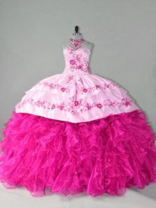 Sleeveless Court Train Embroidery and Ruffles Lace Up Vestidos de Quinceanera