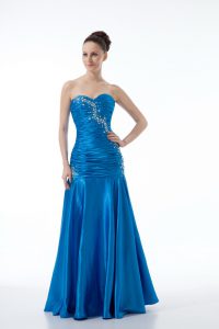 Trendy Blue Zipper Sweetheart Beading and Ruching Womens Party Dresses Sleeveless