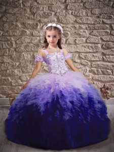 Unique Multi-color Little Girl Pageant Dress Straps Sleeveless Sweep Train Lace Up