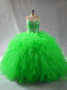 Ball Gowns Tulle Sweetheart Sleeveless Beading and Ruffles Floor Length Lace Up 15 Quinceanera Dress