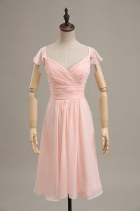Extravagant Pink Empire Straps Cap Sleeves Chiffon Zipper Ruching Red Carpet Gowns