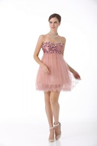 Fantastic Sweetheart Sleeveless Homecoming Dress Mini Length Beading Pink Tulle