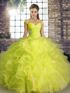 Elegant Yellow Green Sleeveless Beading and Ruffles Floor Length Sweet 16 Quinceanera Dress