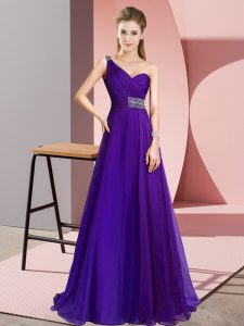 Purple Sleeveless Beading Criss Cross Red Carpet Prom Dress