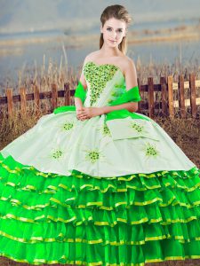 Green Organza Lace Up Sweetheart Sleeveless Floor Length 15 Quinceanera Dress Beading and Ruffled Layers
