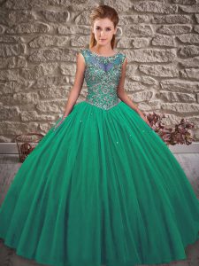 Turquoise Ball Gowns Beading Sweet 16 Dress Lace Up Tulle Sleeveless Floor Length