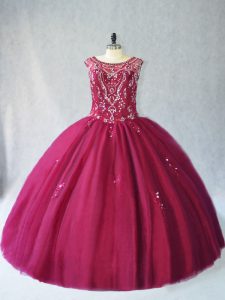 Burgundy Quinceanera Dresses Sweet 16 and Quinceanera with Beading Scoop Sleeveless Lace Up