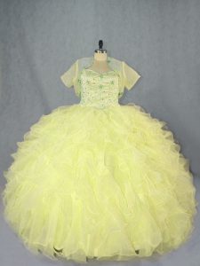 Sweetheart Sleeveless Lace Up Sweet 16 Quinceanera Dress Yellow Organza
