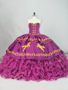 Custom Fit Ball Gowns Sleeveless Purple 15 Quinceanera Dress Brush Train Lace Up