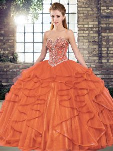 Rust Red Sweetheart Neckline Beading and Ruffles Sweet 16 Dresses Sleeveless Lace Up