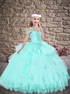 Latest Floor Length Ball Gowns Sleeveless Apple Green Kids Pageant Dress Lace Up