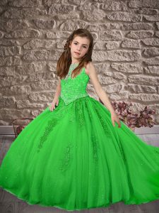 Sleeveless Brush Train Zipper Beading and Appliques Girls Pageant Dresses