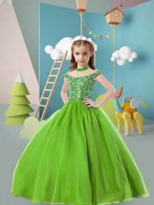 High-neck Cap Sleeves Tulle Little Girl Pageant Gowns Beading Zipper