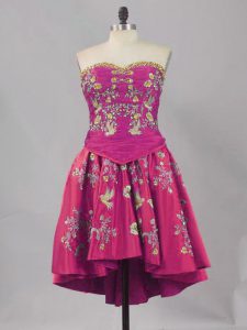 Enchanting Mini Length Fuchsia Party Dress for Toddlers Sleeveless Embroidery