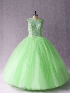 Nice Sleeveless Tulle Asymmetrical Lace Up Sweet 16 Quinceanera Dress in with Beading