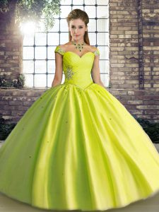Dynamic Yellow Green Ball Gowns Beading Quinceanera Dress Lace Up Tulle Sleeveless Floor Length