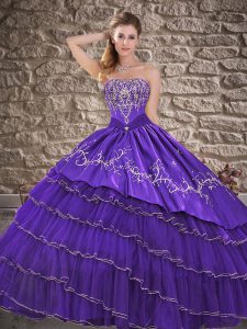 Attractive Purple Sleeveless Embroidery and Ruffled Layers Floor Length 15 Quinceanera Dress