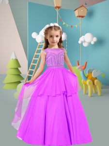 Lilac Sleeveless Beading Floor Length Child Pageant Dress