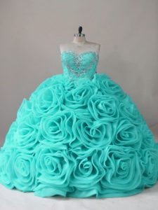Dazzling Sleeveless Beading Lace Up Ball Gown Prom Dress with Aqua Blue