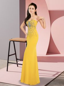 Gold Sweetheart Neckline Beading Dress for Prom Sleeveless Zipper
