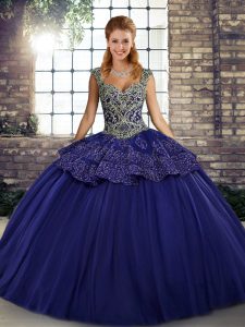 Tulle Straps Sleeveless Lace Up Beading and Appliques Vestidos de Quinceanera in Purple