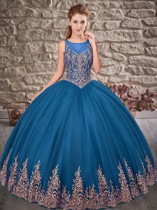 Enchanting Tulle Sleeveless Floor Length Ball Gown Prom Dress and Embroidery