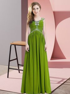 Beading Homecoming Dress Olive Green Lace Up Cap Sleeves Floor Length