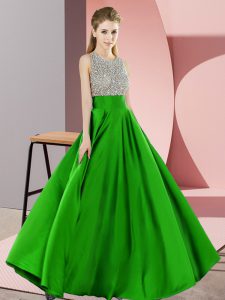 Hot Sale Floor Length Backless Green for Prom and Party with Beading