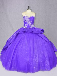 High Quality Sleeveless Court Train Lace Up Embroidery 15 Quinceanera Dress