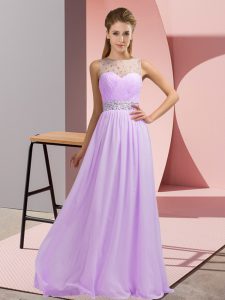 Floor Length Lavender Prom Dresses Scoop Sleeveless Backless