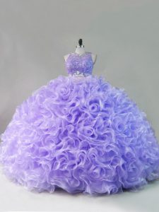 Elegant Lavender Scoop Neckline Beading Sweet 16 Dress Sleeveless Lace Up
