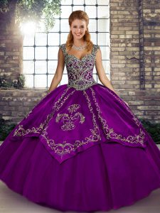 Purple Straps Lace Up Beading and Embroidery Sweet 16 Dress Sleeveless