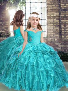 Customized Sleeveless Beading and Ruffles Lace Up Little Girls Pageant Dress