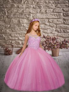 Rose Pink Kids Formal Wear Wedding Party with Beading Scoop Sleeveless Backless