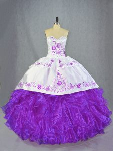 Hot Selling Purple Ball Gowns Beading and Ruffles 15 Quinceanera Dress Lace Up Organza Sleeveless