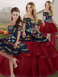 Free and Easy Ball Gowns Sleeveless Wine Red Sweet 16 Dresses Brush Train Lace Up