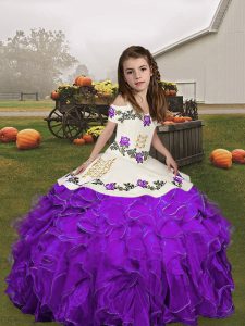 Ball Gowns Pageant Dress Toddler Purple Straps Organza Sleeveless Floor Length Lace Up