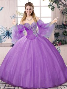 Ball Gowns 15 Quinceanera Dress Lavender Sweetheart Tulle Long Sleeves Floor Length Lace Up