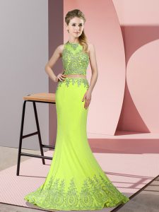 New Arrival Sleeveless Sweep Train Zipper Beading and Appliques Dress for Prom